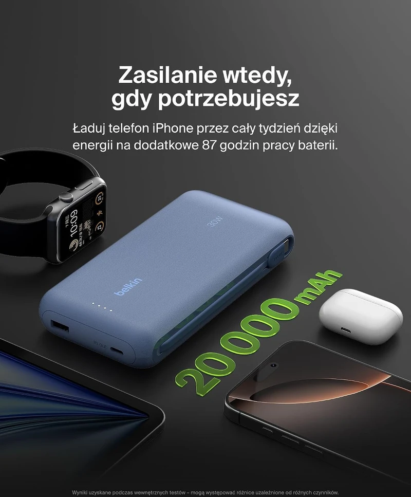 Belkin BoostCharge išorinė baterija 20000 mAh, 30 W su integruotu USB-C kabeliu BPB024hqBL