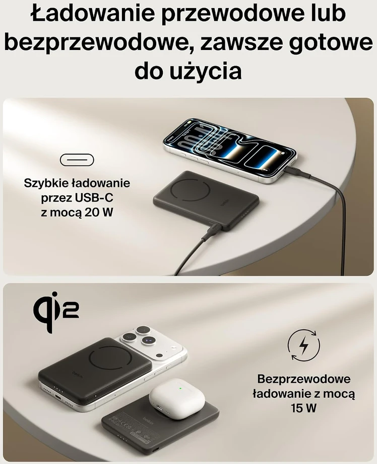Belkin BoostCharge magnetinis belaidis powerbankas 5000 mAh, Qi2 15 W, BPD021hqBK