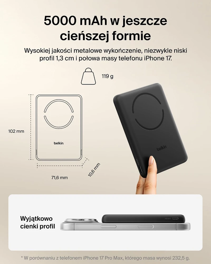 Belkin BoostCharge magnetinis belaidis powerbankas 5000 mAh, Qi2 15 W, BPD021hqBK