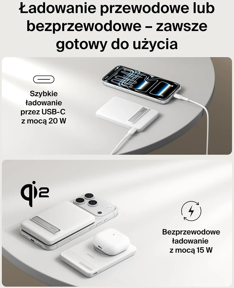 Belkin BoostCharge magnetinis belaidis powerbankas 5000 mAh, 15 W, Qi2, BPD011hqWH