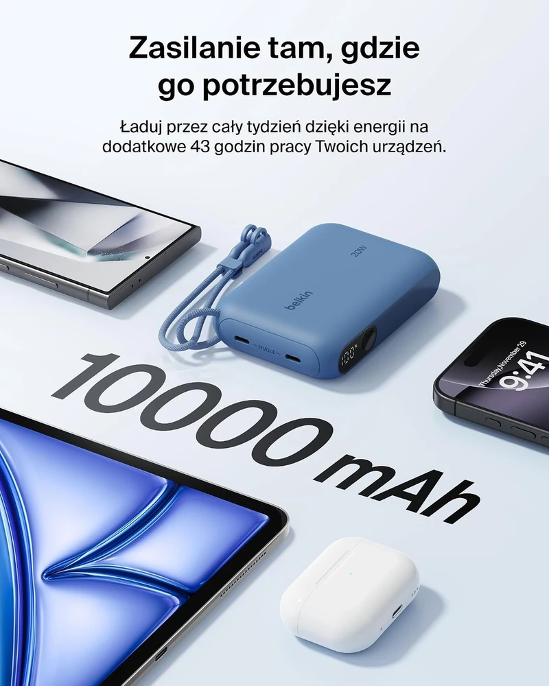 Belkin BoostCharge Powerbank 10000 mAh, 20 W, 2 USB-C jungtys, ekranas, BPB027hqBL