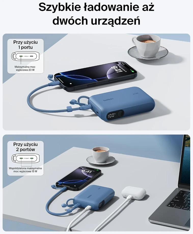 Belkin BoostCharge Powerbank 10000 mAh, 20 W, 2 USB-C jungtys, ekranas, BPB027hqBL