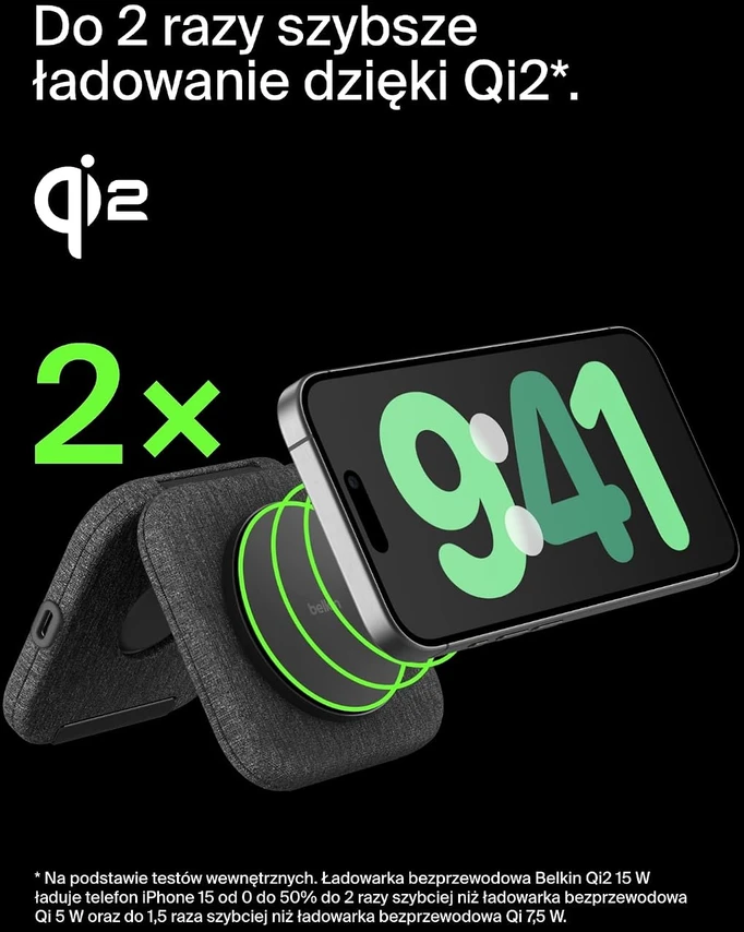 Belkin BoostCharge Pro 2 viename sulankstomas magnetinis Qi2 belaidis įkroviklis 15 W WIZ026vfBK