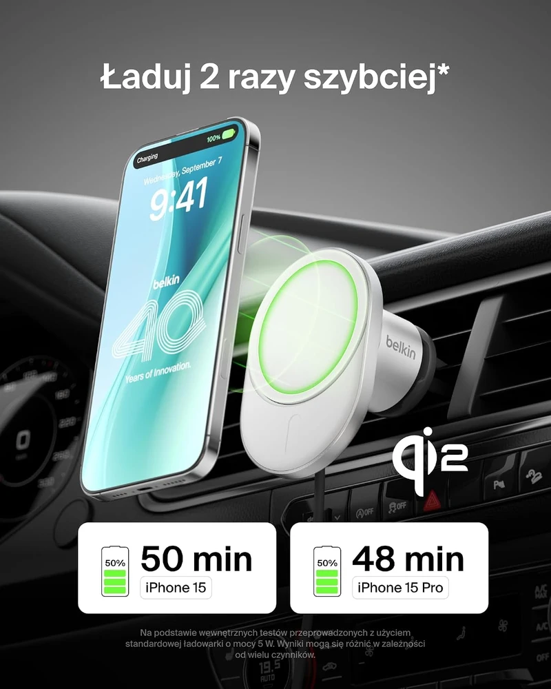 Belkin Qi2.0, 15W, maitinimo šaltinis 20W, pilka