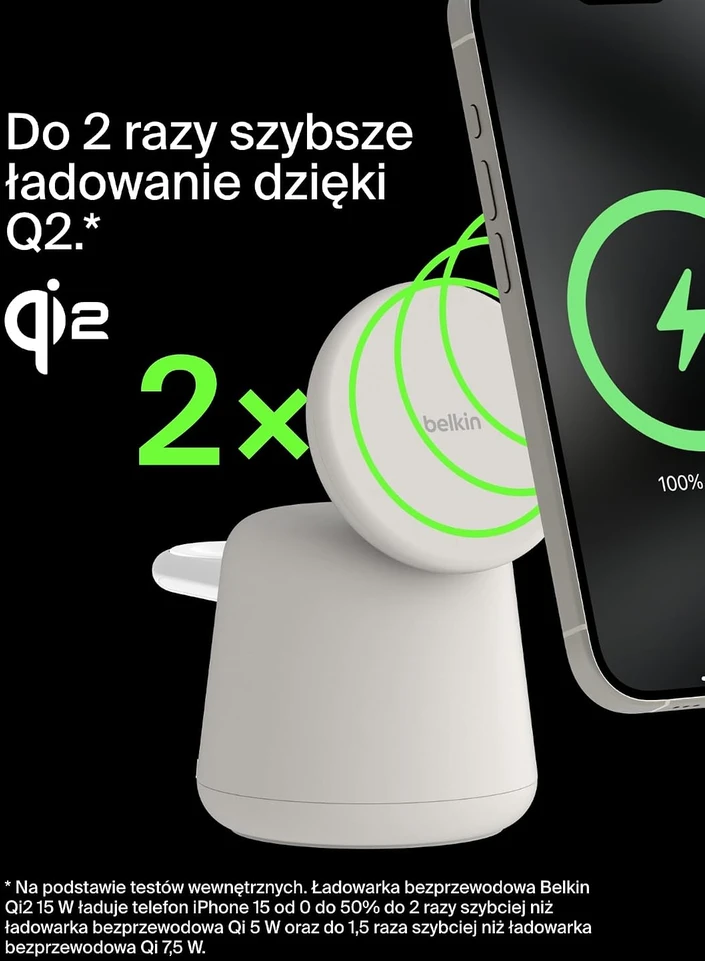 Belkin BoostCharge Pro belaidė įkrovimo stotelė 2 viename Qi2 15 W, smėlio spalvos WIZ027vfH37