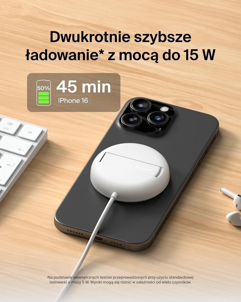 Belkin Įkroviklis magnetyczna, Qi2 15W, rozkładana, maitinimo šaltinis 20W, balta