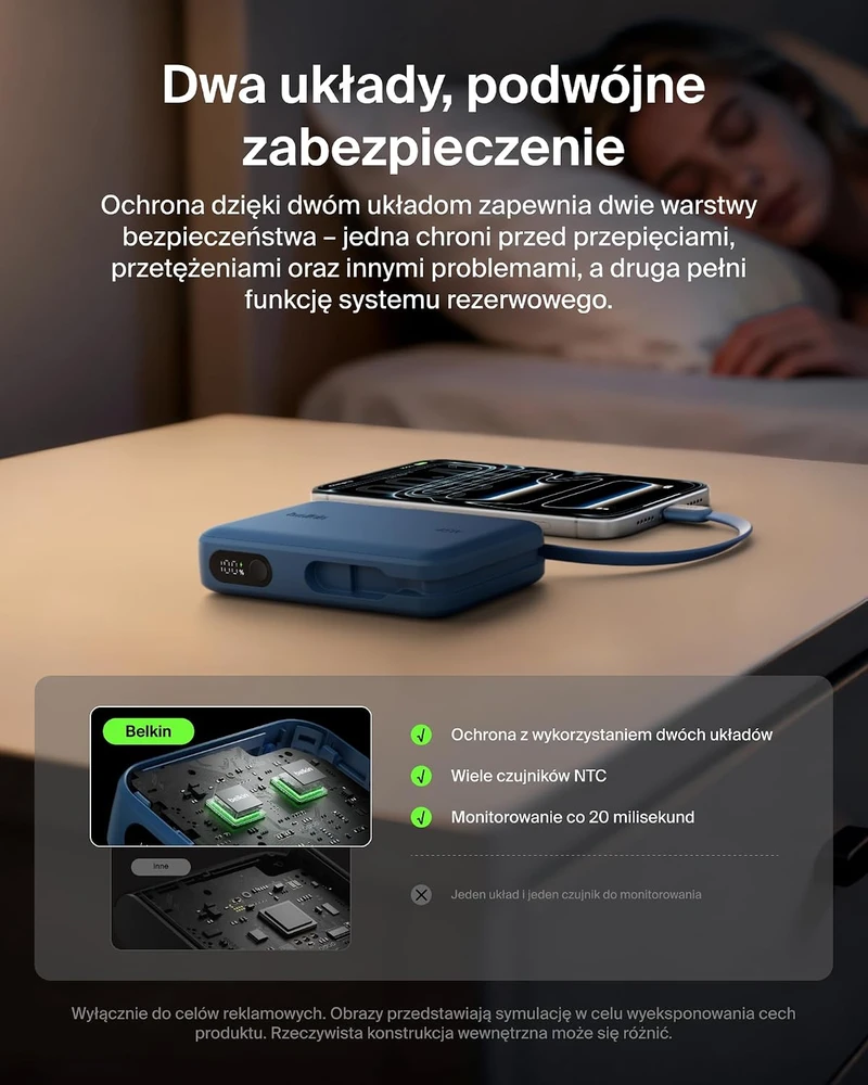 Belkin išorinė baterija 10 000 mAh su integruotu USB-C kabeliu, 45 W BPB035hqBL