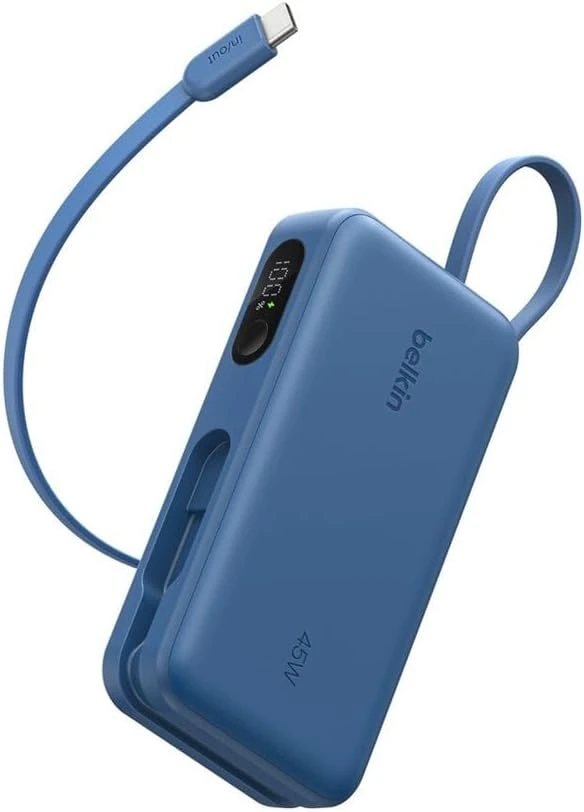 Belkin išorinė baterija 10 000 mAh su integruotu USB-C kabeliu, 45 W BPB035hqBL