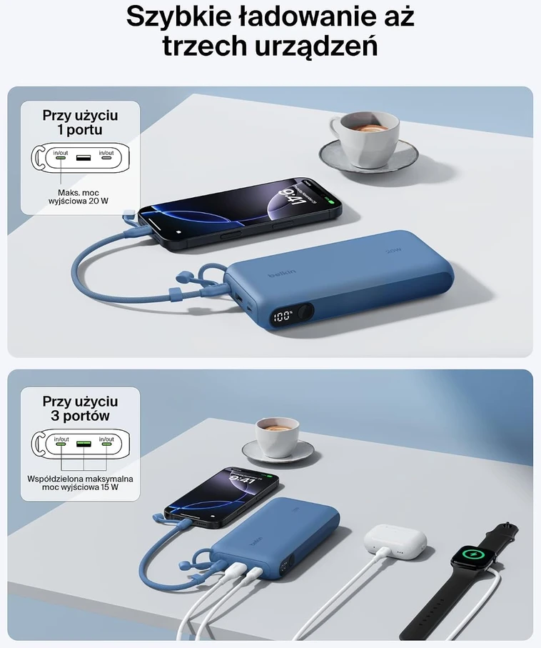 Belkin išorinė baterija 20 000 mAh, 20 W, USB-C ir USB-A, BPB028hqBL