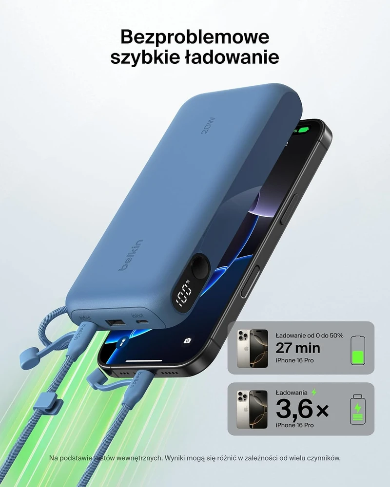 Belkin išorinė baterija 20 000 mAh, 20 W, USB-C ir USB-A, BPB028hqBL