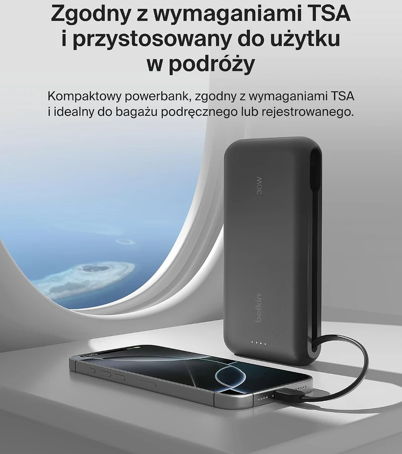 Belkin išorinė baterija 20000 mAh su integruotu USB-C laidu, 30 W, BPB024hqBK