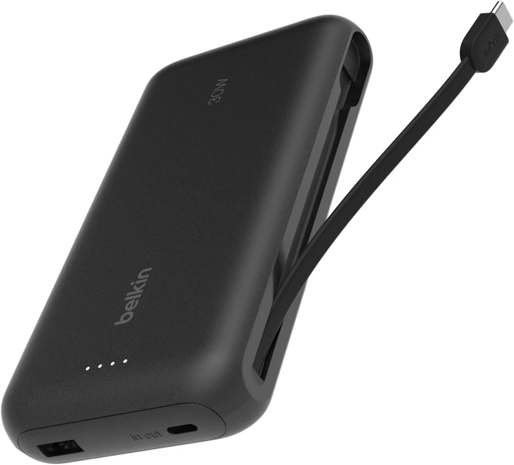 Belkin išorinė baterija 20000 mAh su integruotu USB-C laidu, 30 W, BPB024hqBK