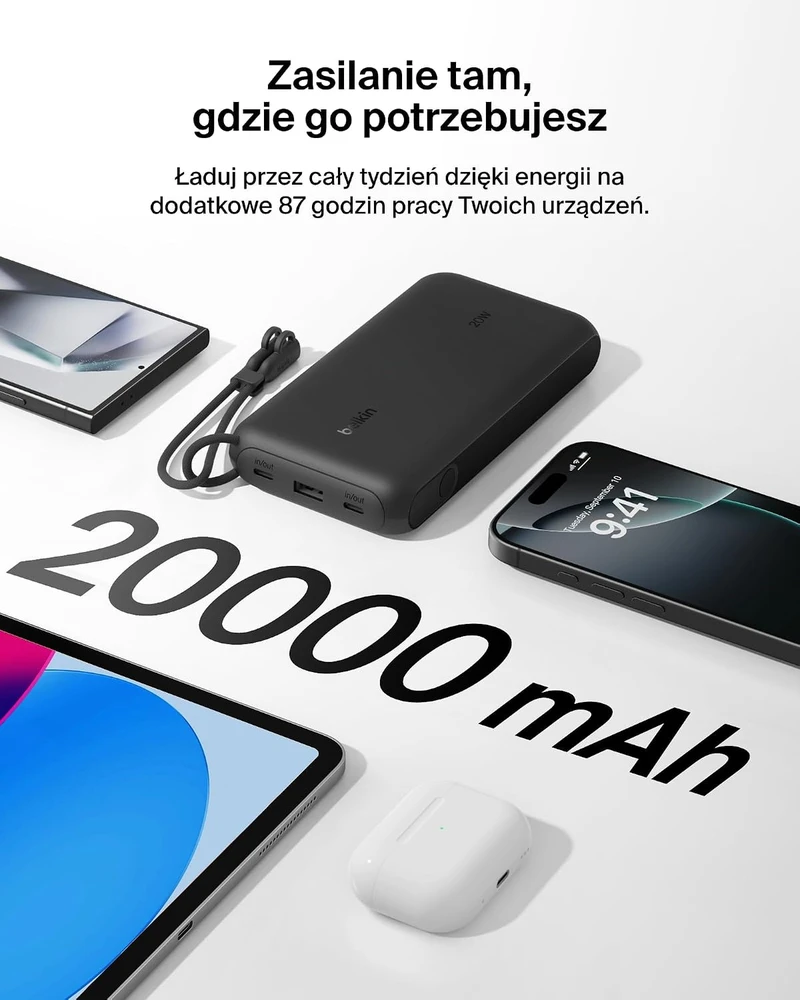 Belkin išorinė baterija BoostCharge 20000 mAh 20 W su skaitmeniniu ekranu BPB028hqBK