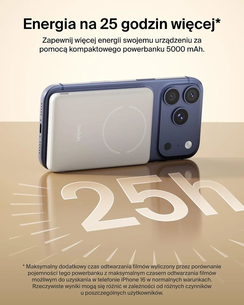 Belkin magnetinis belaidis išorinis akumuliatorius 5000 mAh, Qi2 15 W, BPD021hqSA