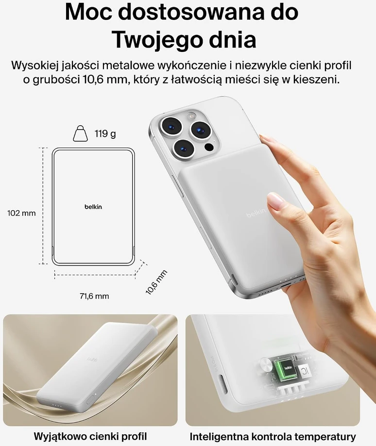 Belkin magnetinis belaidis išorinis akumuliatorius 5000 mAh, USB-C, 7,5 W BPD010hqWH