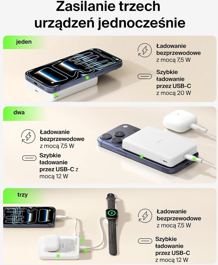 Belkin magnetinis belaidis išorinis akumuliatorius 10000 mAh Qi2 20 W BPD015hqWH