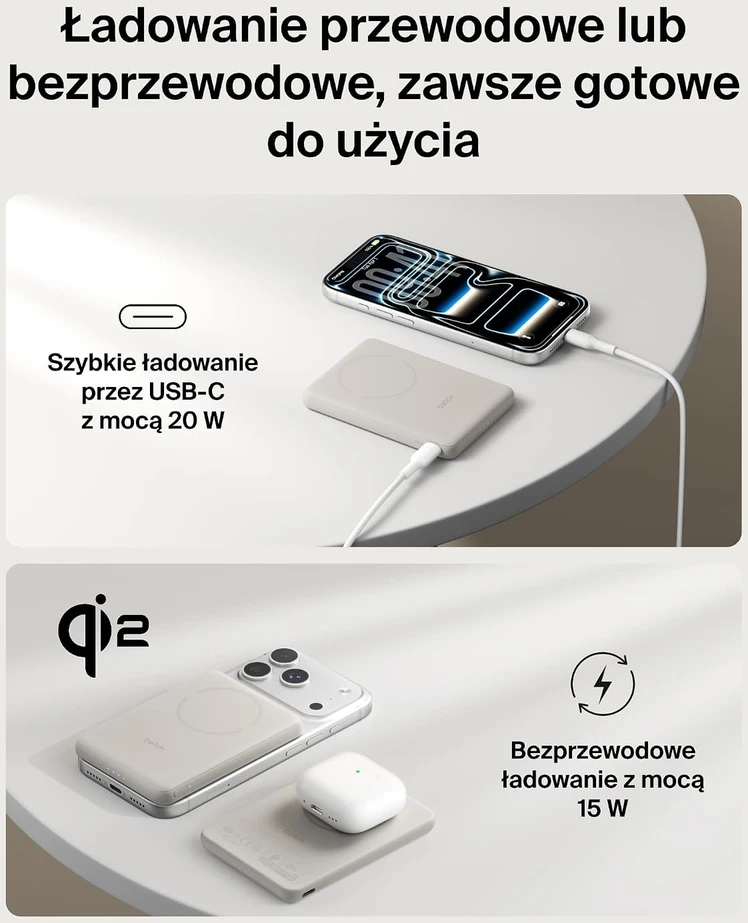 Belkin magnetinis belaidis išorinis akumuliatorius 5000 mAh, Qi2 15 W, BPD021hqSA