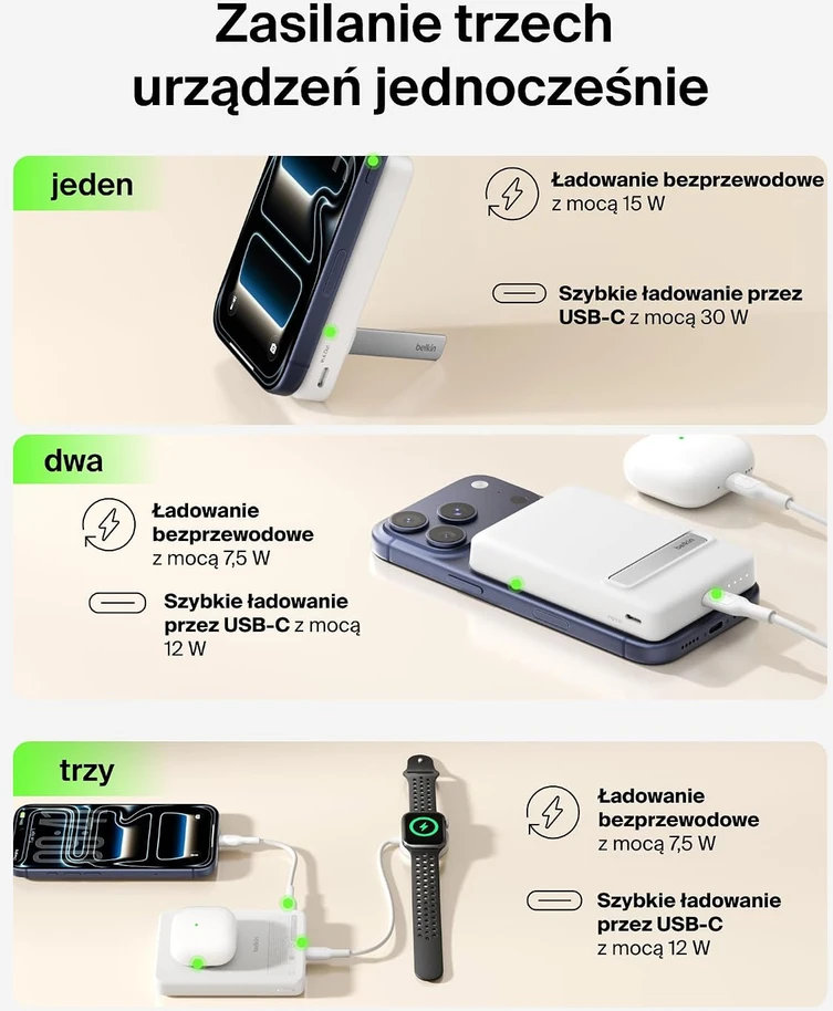 Belkin magnetinis belaidis išorinis akumuliatorius 10 000 mAh, Qi2, 15 W, BPD016hqWH