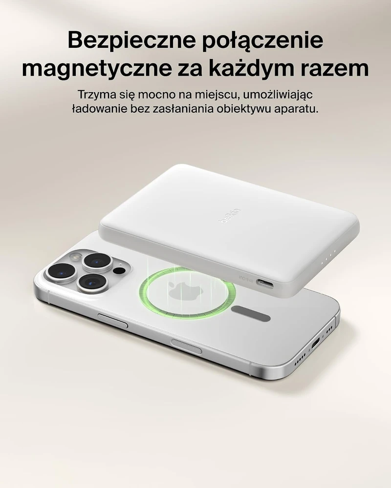 Belkin magnetinis belaidis išorinis akumuliatorius 5000 mAh, USB-C, 7,5 W BPD010hqWH