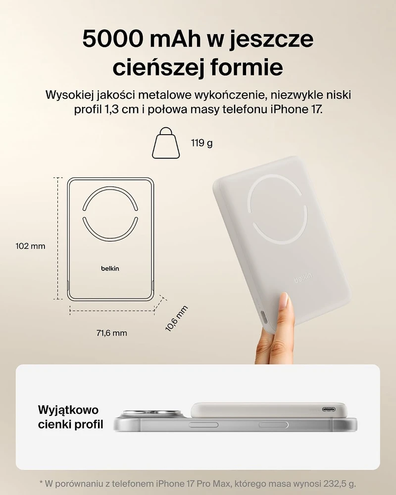 Belkin magnetinis belaidis išorinis akumuliatorius 5000 mAh, Qi2 15 W, BPD021hqSA