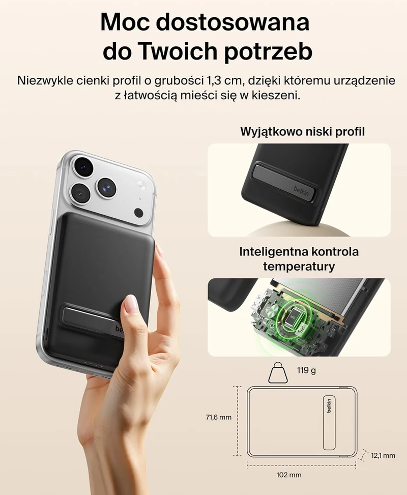 Belkin magnetinis power bankas 5000 mAh su Qi2 15 W belaidžiu krovimu ir USB-C, juodas, BPD011hqBK