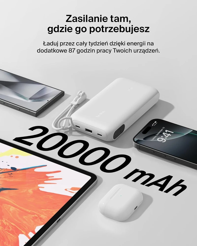 Belkin nešiojamasis įkroviklis BoostCharge 20000 mAh 20 W su ekranu BPB028hqWH