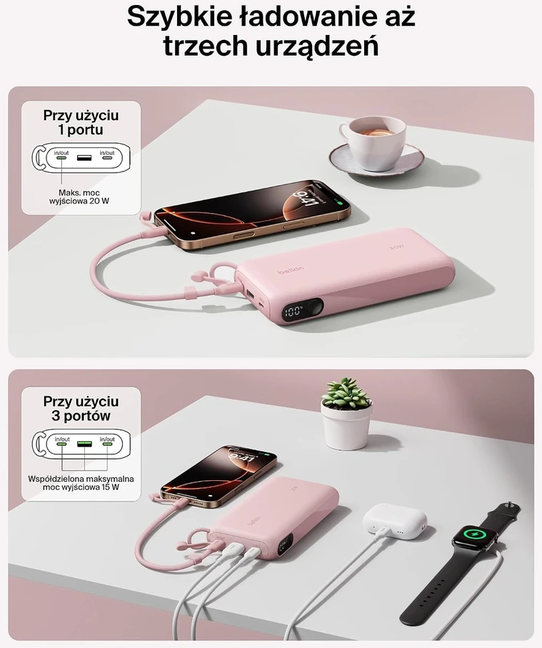 Belkin Powerbank 20 000 mAh, 20 W, USB-C ir USB-A, su ekranu, BPB028hqPK