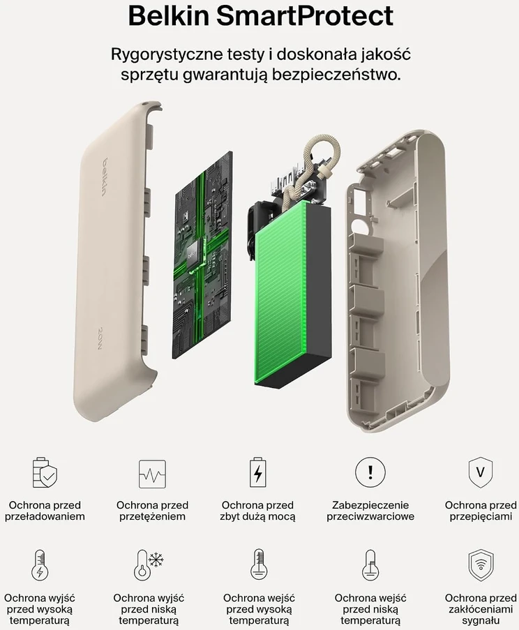Belkin Powerbank BoostCharge 20 000 mAh su ekranu, 20 W, smėlio spalvos BPB028hqSD