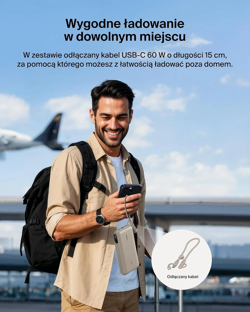 Belkin Powerbank BoostCharge 20 000 mAh su ekranu, 20 W, smėlio spalvos BPB028hqSD
