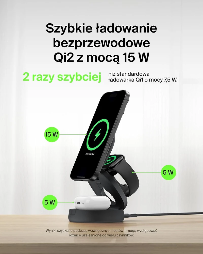 Belkin sulankstomas belaidis Qi2 3 viename įkroviklis 15 W WIZ034kqBK