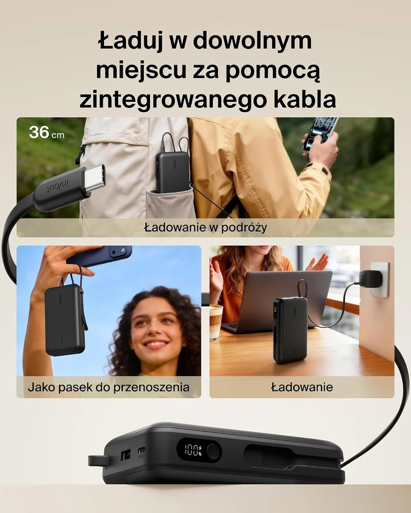 Belkin UltraCharge išorinė baterija 20 000 mAh, 45 W, su integruotu USB-C kabeliu BPB036hqBK
