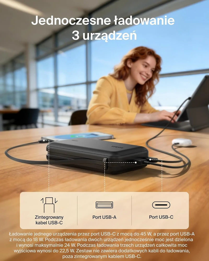 Belkin UltraCharge išorinė baterija 20 000 mAh, 45 W, su integruotu USB-C kabeliu BPB036hqBK