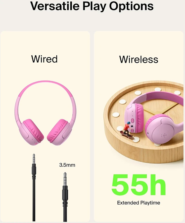 Belkin vaikiškos ant ausų Bluetooth ausinės su mikrofonu, 55 h, 85 dB, AUD012hqPKCS