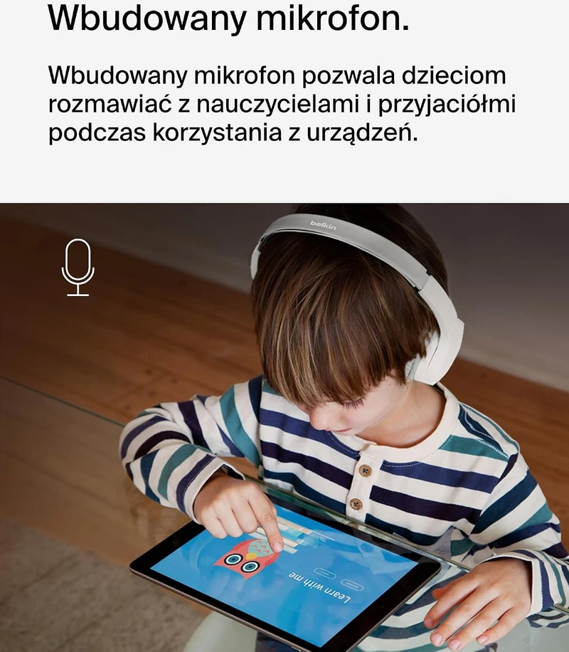 Belkin vaikiškos belaidės ant ausų dedamos Bluetooth ausinės su mikrofonu, 30 val., SoundForm Mini AUD002btWTV3