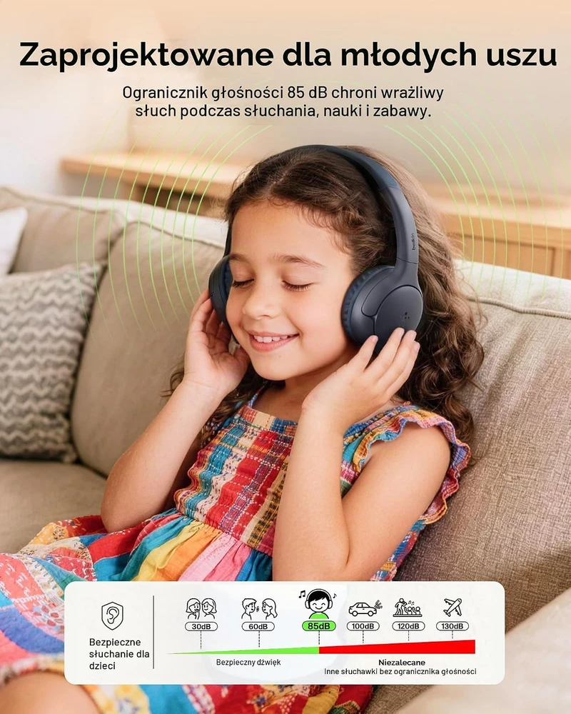 Belkin vaikiškos belaidės ant ausų dedamos ausinės Bluetooth 5.4, 55 val., AUD012hqBK