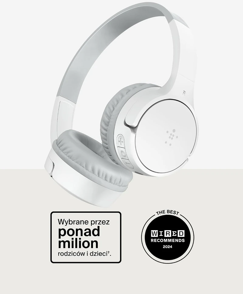 Belkin vaikiškos belaidės ant ausų dedamos Bluetooth ausinės su mikrofonu, 30 val., SoundForm Mini AUD002btWTV3