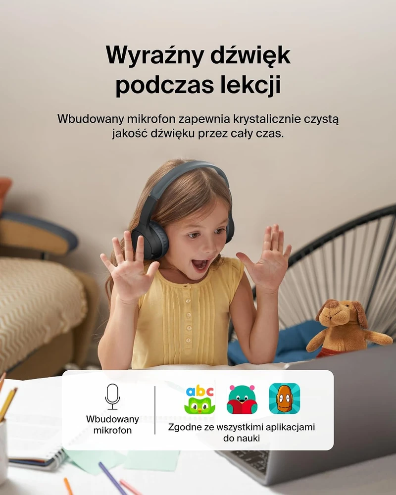 Belkin vaikiškos belaidės ant ausų dedamos ausinės Bluetooth 5.3, 30 h, SoundForm Mini AUD002btBKV3