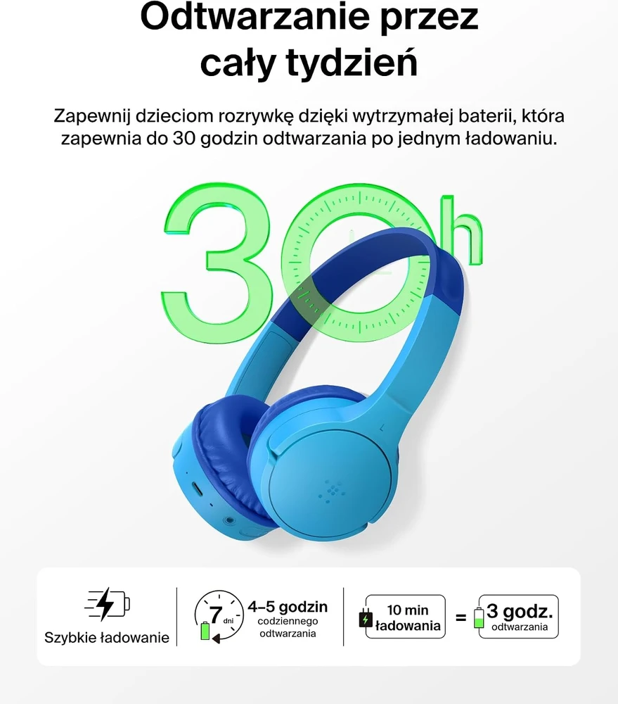 Belkin vaikiškos belaidės ant ausų dedamos Bluetooth ausinės su mikrofonu, 30 h, AUD002btBLV3