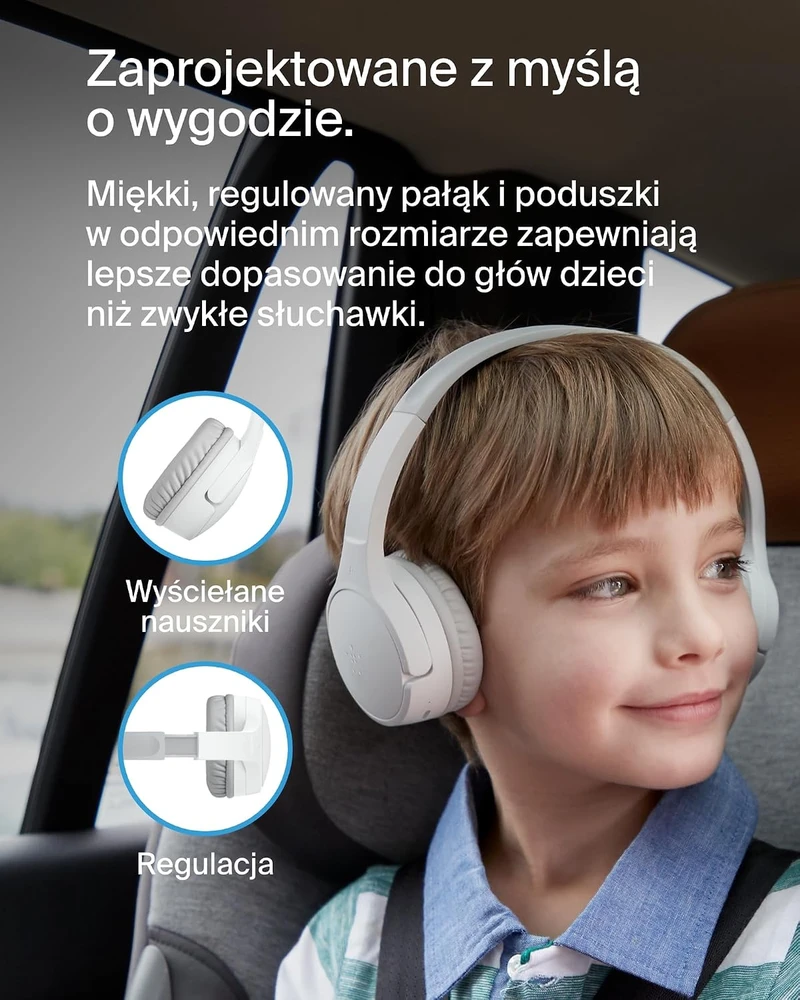 Belkin vaikiškos belaidės ant ausų dedamos Bluetooth ausinės su mikrofonu, 30 val., SoundForm Mini AUD002btWTV3