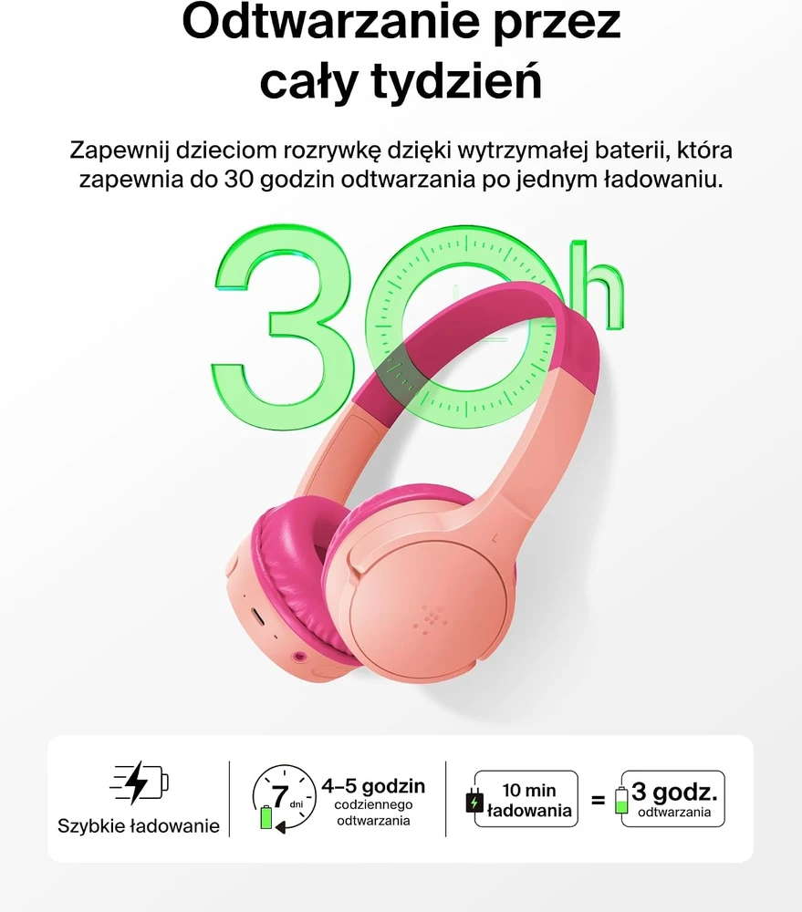 Belkin vaikiškos belaidės ant ausų dedamos Bluetooth ausinės SoundForm Mini AUD002btPKV3