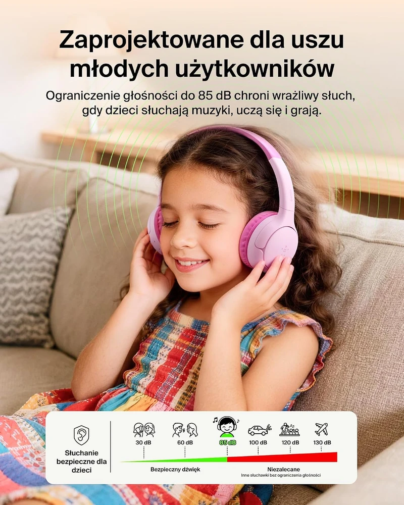 Belkin vaikiškos Bluetooth ant ausų dedamos ausinės SoundForm Mini 2, rožinės AUD012hqPK