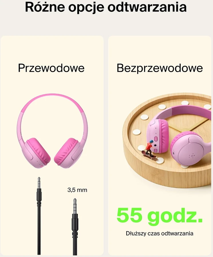Belkin vaikiškos Bluetooth ant ausų dedamos ausinės SoundForm Mini 2, rožinės AUD012hqPK