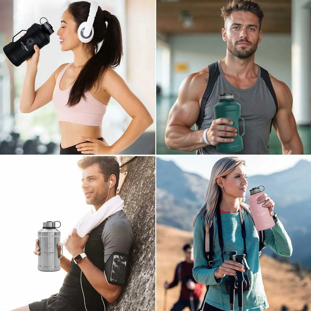 Bemaxx ACTIVE FLASK Nerūdijančio plieno gertuvė su šiaudeliu 2200 ml, juoda