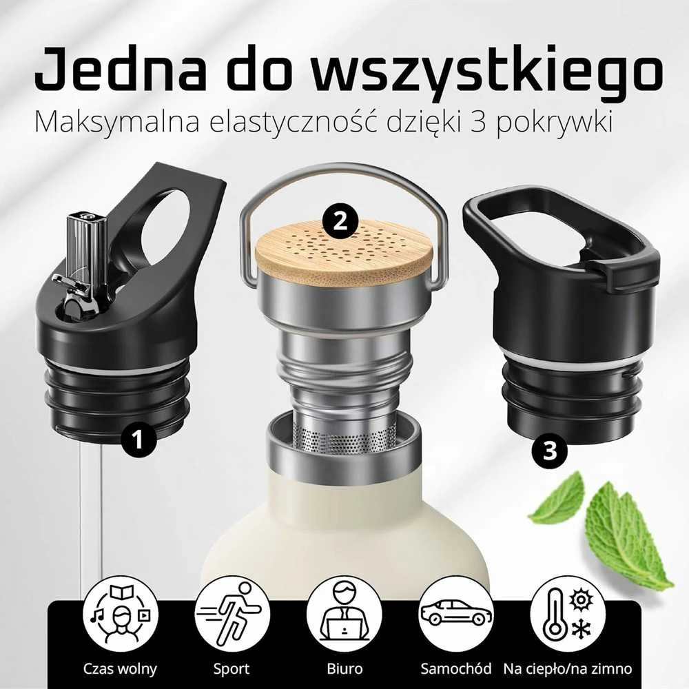 Bemaxx ACTIVE FLASK Nerūdijančio plieno gertuvė su šiaudeliu 950 ml, balta