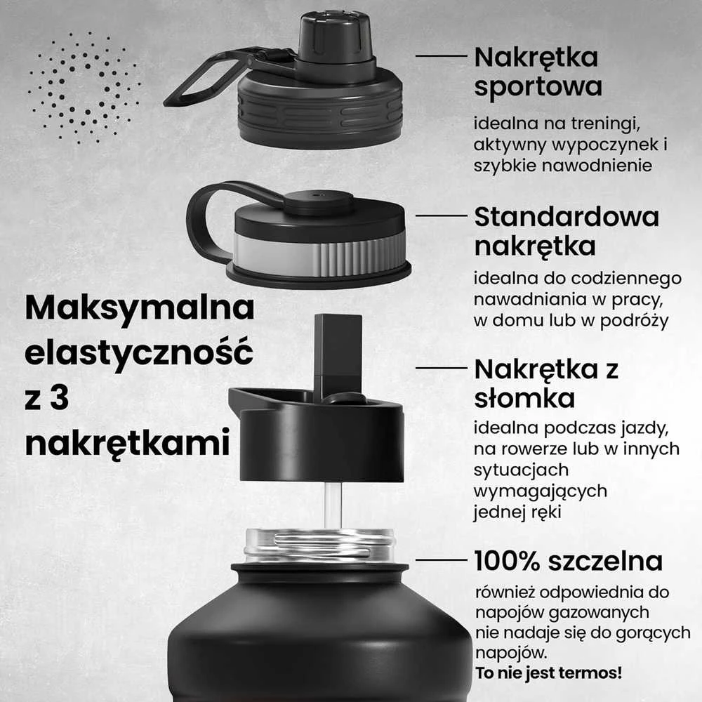 Bemaxx ACTIVE FLASK Nerūdijančio plieno gertuvė su šiaudeliu 2200 ml, juoda