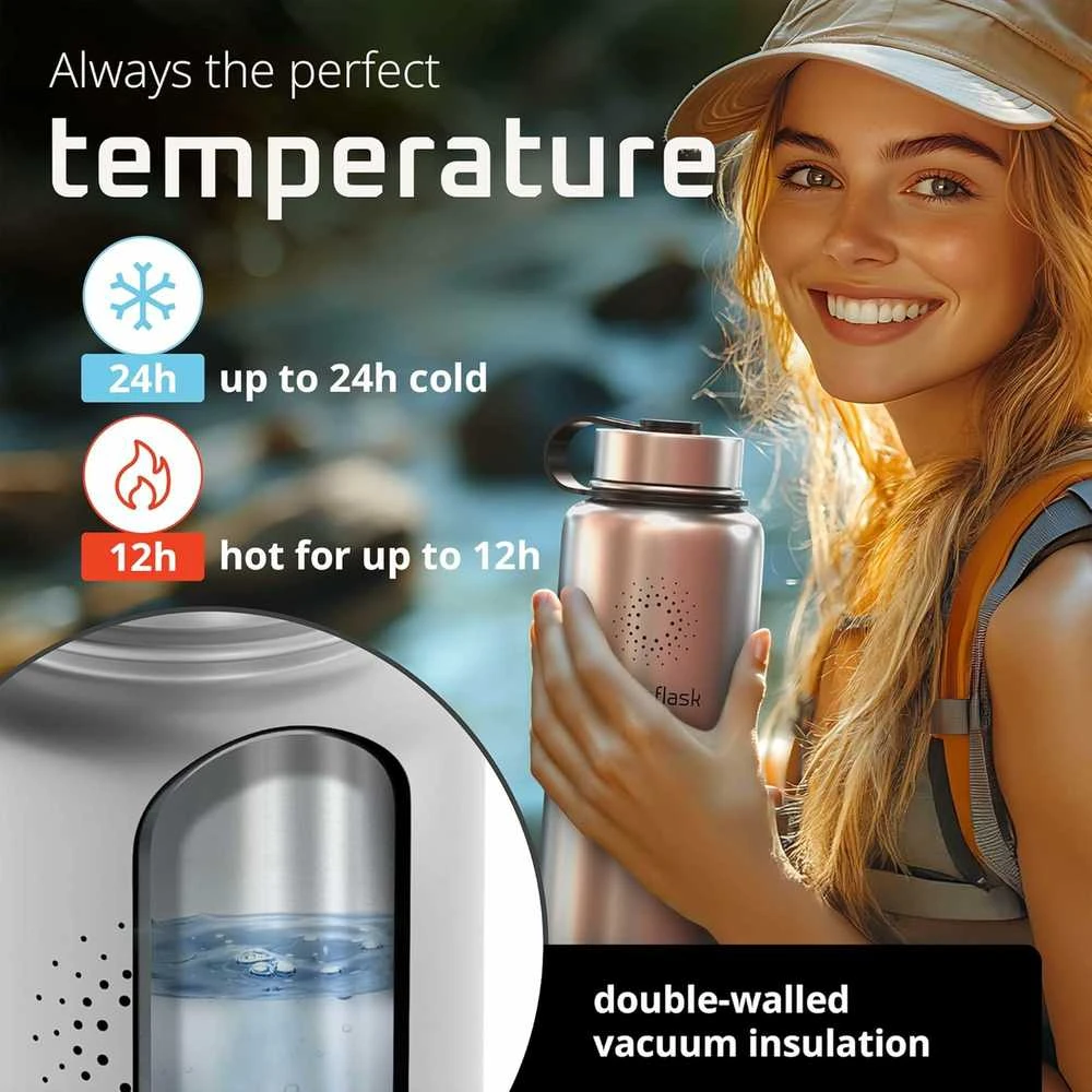 Bemaxx ACTIVE FLASK Nerūdijančio plieno gertuvė su šiaudeliu 950 ml, pilka