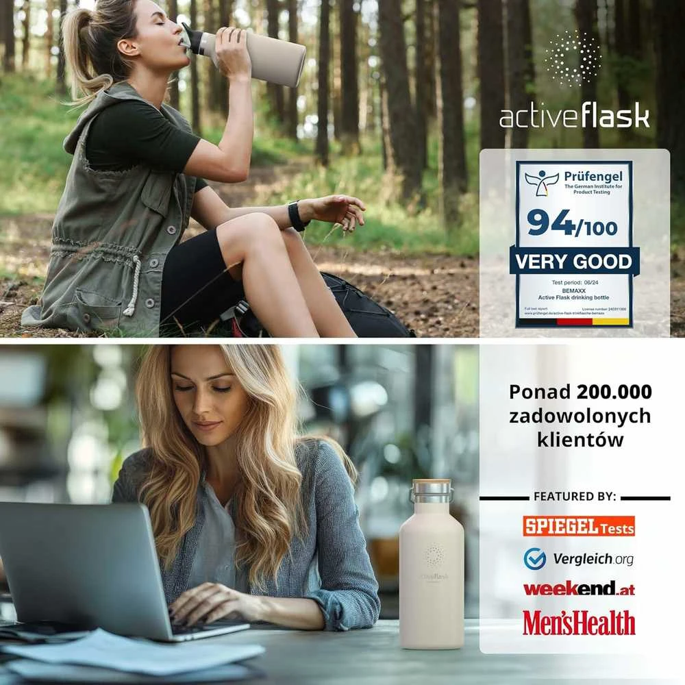 Bemaxx ACTIVE FLASK Nerūdijančio plieno gertuvė su šiaudeliu 950 ml, balta