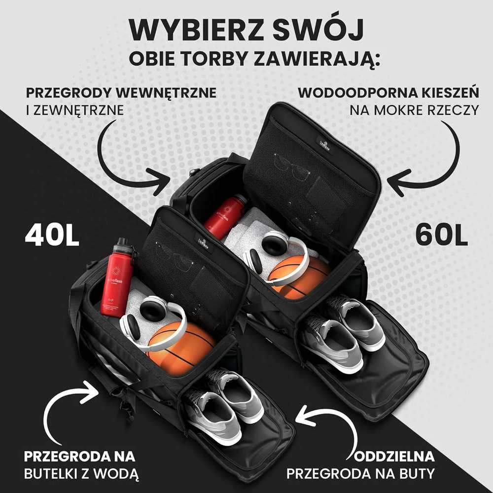 BeMaxx Sportinis krepšys 60 l, juodas