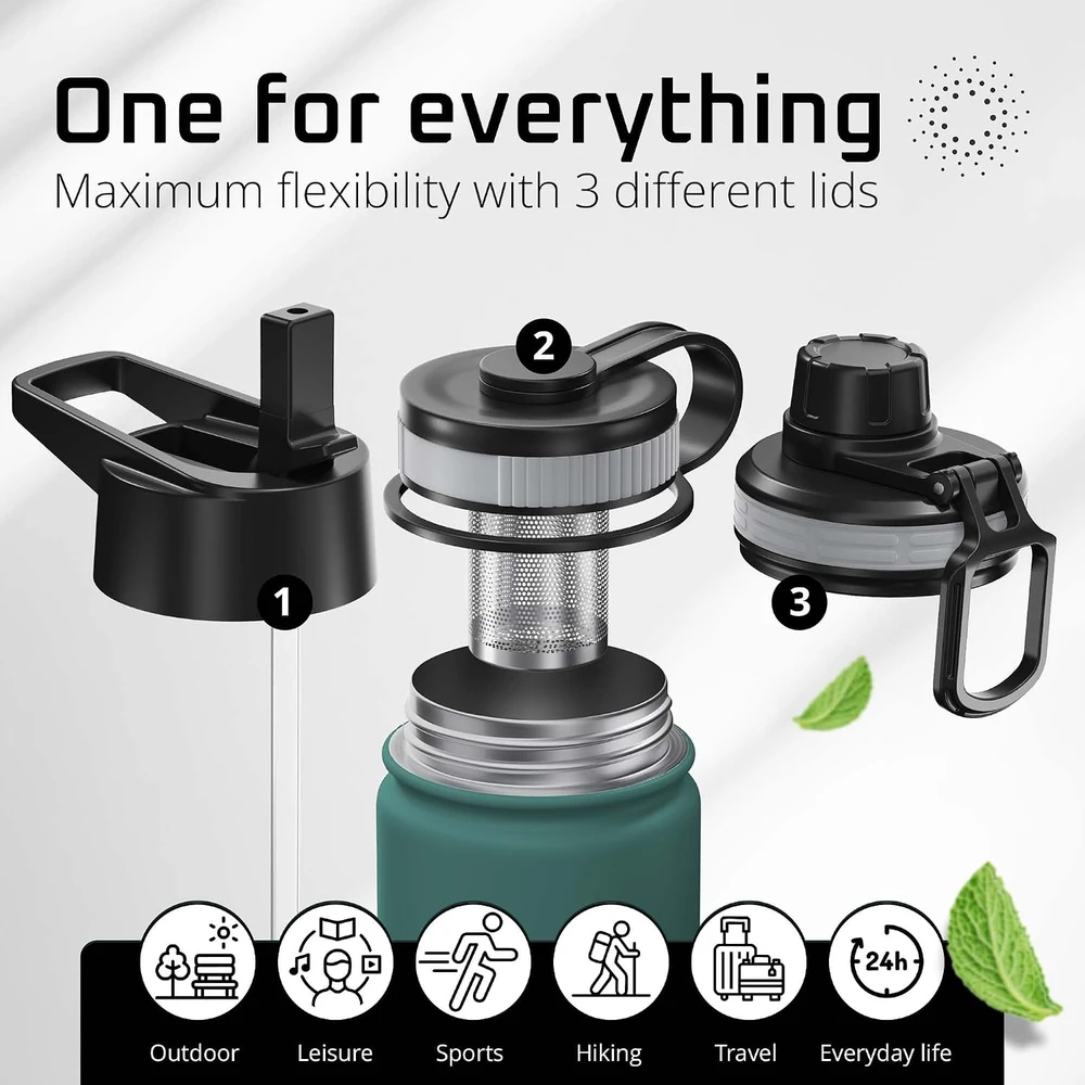 BeMaxx termosas-gertuvė su šiaudeliu, 680 ml, 3 dangteliai, WMB-23OZ-Teal
