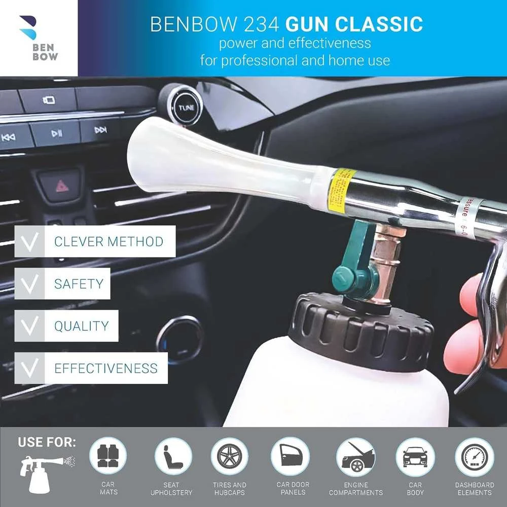 BenBow suspausto oro valymo pistoletas Classic su 1 l talpos bakeliu ir antgaliais Benbow-004+SET